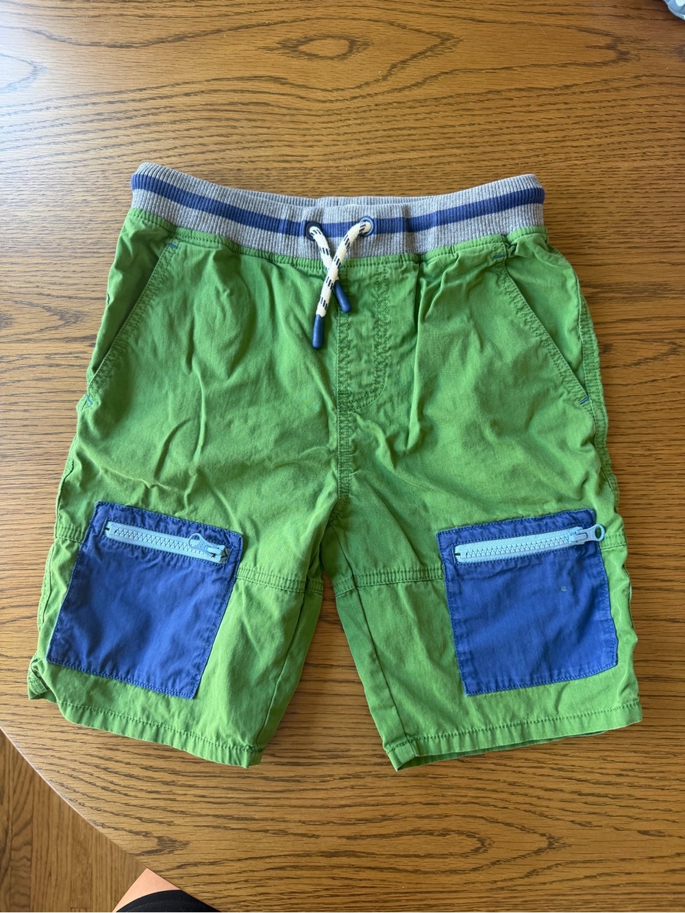 Mini Boden Green Shorts with Blue Patch Pockets